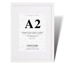 Fabian Clarke London Modern White A2 Wooden Picture Photo Frame with White A3 Mount to Hang Portrait or Landscape