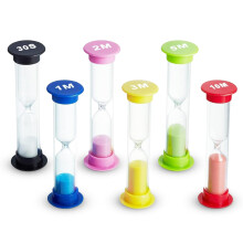 Sand Timer Set of 6, Colorful Hourglass Sand Clocks (30s/1/2/3/5/10 Min), Visual Aid for Kids, Toothbrush Time Keeper, Classroom Essentials for Teach