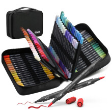 KEMYR 100 Colour Dual Tip Fine & Brush Colouring Pens,Markers for Adult Colouring Books,Water-Based No Bleeding Colouring Pens for Adults Drawing,Ske