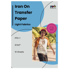 PPD Iron on Transfer Paper for Inkjet Printer for Light Fabric, A4, 8.5 x 11 Printable Paper for Clothing, T Shirts and Cotton Textiles