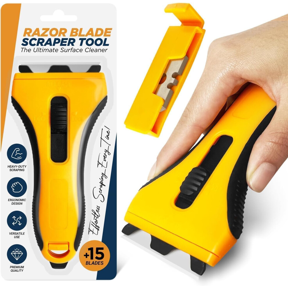Linda's Essentials Glass Scraper Tool With 15 Extra Blades - Oven Tool Non Scratch, Razor Blade For Windows, Paint, Ceramic Hob Scraper For Cleaning, 5004288638615