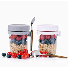 Eidoct Overnight Oats Container 2-Pack, Overnight Oats Jars with Lid and Spoon 10 oz Cereals, Milk, Fruit Salad, with Measurement Mark (grey and whit