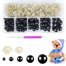 Hengxinc 220PCS Safety Eyes for Crochet Toys Black Crochet Eyes 5-12mm Teddy Bear Eyes Plastic Eyes for Crochet Toys with Washers for Crocheted
