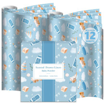 DERDUFT Scented Drawer Liner Paper - Baby Powder Scented Sheets for Drawers and Wardrobes - 12 Large Decorative Sheets 36.5x50cm / 14.4x19.7in for Be