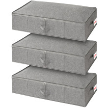 Huquter Under Bed Storage Box with Lids, 3 Pack Underbed Storage with Side & Bottom Support & 3 Handles, Large Foldable Fabric Under Bed Storage Bag