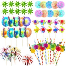 Cocktail Accessories for Drinks, 80 Pcs Cocktail Party Decorations with Cocktail Umbrellas Cocktail Straws Sparkler Sticks for Party Decoration, Cake