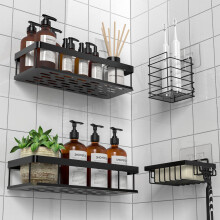 UUlioyer Shower Caddy, Shower Shelf No Drilling, Bathroom Storage for Shampoo, Black (with soap dish and toothbrush holder)