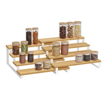 SONGMICS Spice Rack, Set of 2 Cabinet Shelf Organisers, 4-Tier Extendable Spice Holder, Engineered Wood, Stackable, for Pantry, Cupboard, Countertop,