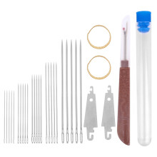 Fukaisu 31pcs Big Eye Stainless Steel Needle Set, 25 Steel Portable Hand Sewing Needles 2 Needle Threader 2 Thimble & 1 Thread Ripper for Beginners &