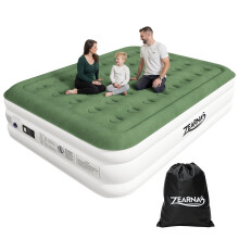 Zearna King Inflatable Air Mattress, Air Bed with Built-in Electric Pump, Double Blow up Bed in 3 Mins Self-Inflation/Deflation, Flocked Surface Gues