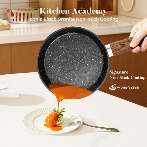 Kitchen Academy 17pcs Induction Hob Pan Set, Black Granite Cookware Sets 2
