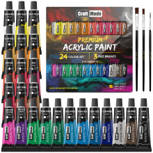 Craft Mode Acrylic paint set 24 12ml Perfect for Canvas, Wood, Ceramic, Rock, Fabric & Crafts. Non-Toxic, Quick Dry Vibrant Colours. Beginners, Stude