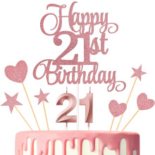 Decorazioni per Torte di Compleanno 21 Anni con Candeline e Topper Glitterati