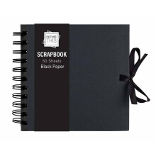 Sixstore Kraft Small/Medium/Large Square Scrapbook- Quality Kraft Paper Scrapbook with Ribbon (Black, Medium 20cm x 20cm - 50 Sheets)