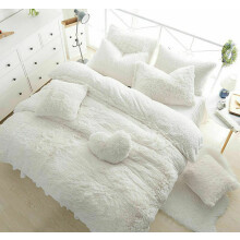 Teddy Fleece Duvet Cover with Pillow Case Thermal Warm Soft Cozy Bedding Bed Set (White, Double Duvet Cover Inc P/Case)