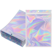 16x24cm Zip Lock Bags, Holographic Large Mylar Foil Ziplock Food Storage Bags Sealable Packaging Gift Pouch for Candy Cookies Jewellery Lash Lip Glos