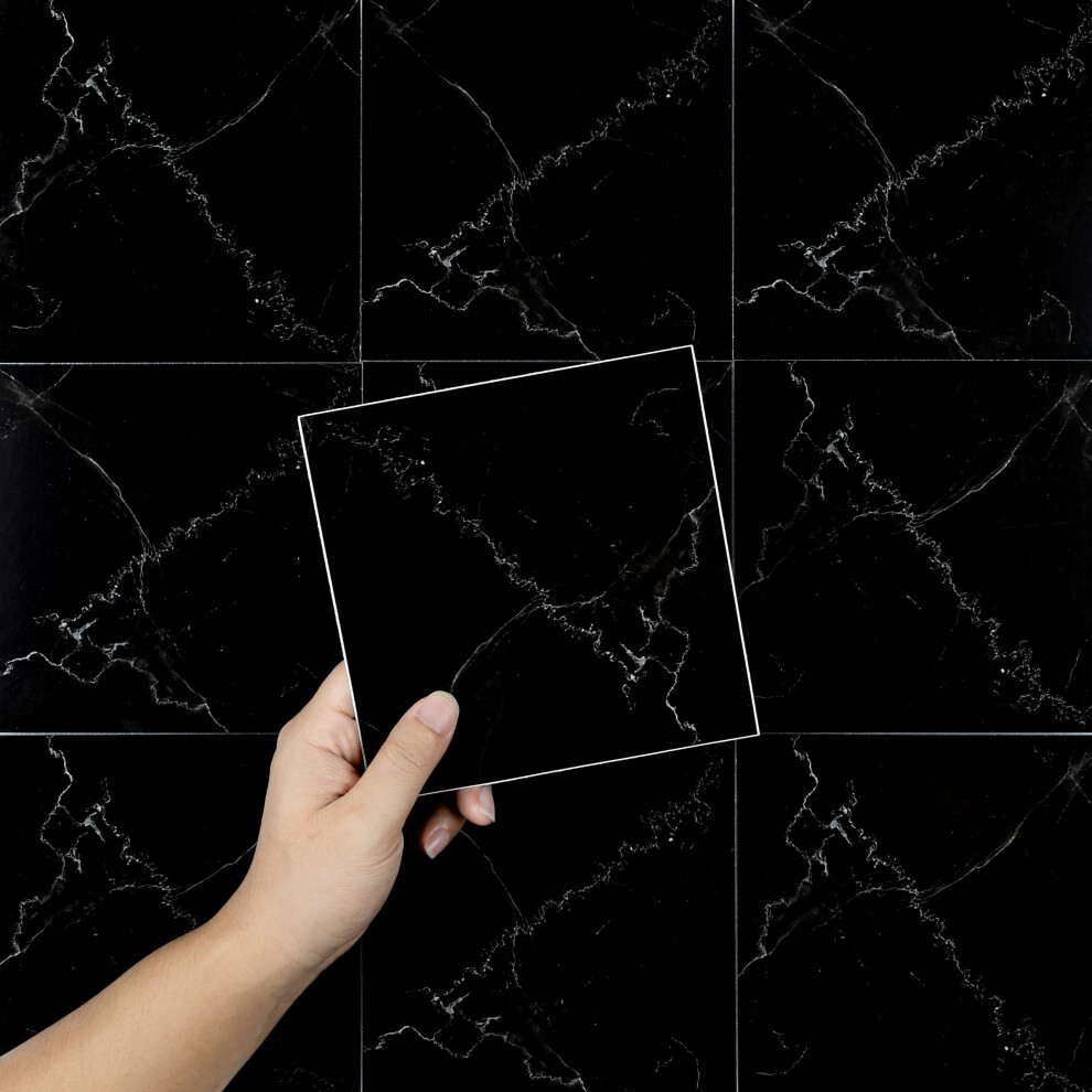 Hode 50Pcs 15X15cm Black Marble Tile Stickers For Kitchen Bathroom Backsplash, Sticky Back Plastic Stick On Tiles Vinyl Transfers, Peel And Stick Sel 41269794