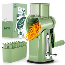SUSTEAS Rotary Cheese Grater,Vegetable Slicer with 5 Interchangeable Blades,Strong Suction Base,Rotary Drum Grater&Food Shredder for Kitchen,with Bla