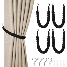 HOTUT Natural Cotton Rope Curtain Tiebacks, 4 Pack Hand Knitting Curtains Tied Rope, Elegant Boho Style Decorative Drape Tie Soft Rope Curtain Holdba