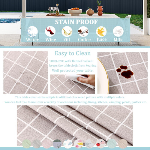 2pcs 137*180cm Plastic Tablecloths Waterproof Pink Checkered PVC Table Cloth Wipeable Table Cover Rectangular,Plaid Table Cover Wipe Clean Tablecloth 2