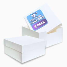PACK N TRADE White Cake Box 12 inch, Pack of 5 Square Cardboard Cake Boxes with lids (12 x 12 x 6 Inches), Ideal for Safely Carrying and Transporting