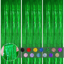 COSORO 3pcs Tinsel Green Glitter Foil Door Curtain, 3.2ft x 6.5ft Foil Fringe Curtain Streamers Shimmer Backdrop Decorations for Birthday, Christmas,