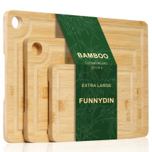 Funnydin Premium Wooden Chopping Board - 3 Piece Extra-Thick Bamboo Chopping Board Set - 38x25cm / 30x20cm / 23x15cm - Ideal for Cutting Meat, Vegeta