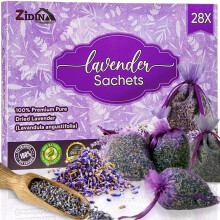 ZIDINA Lavender Bags for Wardrobes 28 Pack - Dried Lavender Sachets for Freshness - Natural Wardrobe Fresheners & Moth Repellent for Drawers, Cabinet