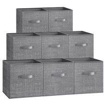 SONGMICS Storage Cubes, 30 cm Non-Woven Fabric Bins with Double Handles, Set of 8, Wardrobe Organisers for Shelves, Foldable, for Clothes, Cattail Gr