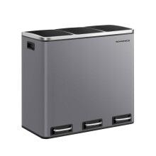 SONGMICS Kitchen Bin, 3 x 18 L Recycling Bin, 3 Compartment Rubbish Bin for Recycling and Waste, 15 Liners Included, Soft-Close Lids, Pedals, Inner B