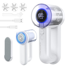 Homtronics Electric Lint Remover, 2000mAh Rechargeable Bobble Shaver for Clothes and Furniture, Adjustable 3-Speed, 6-Leaf Blade, LED Display, Quick