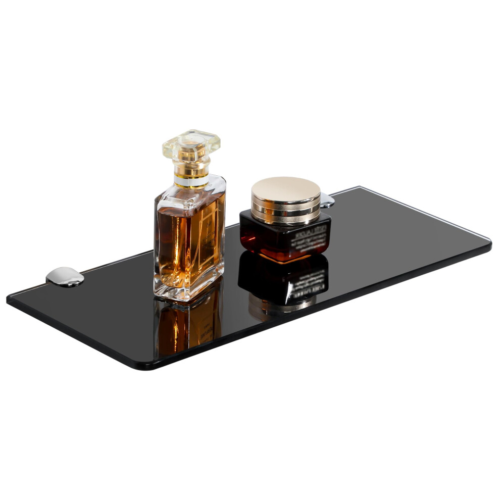 Sayayo Bathroom Glass Shelf Wall Mounted 30Cm Floating Shelves 6Mm Tempered Black Glass With Chromed Shelf Brackets For Home Decor Kitchen 77911452