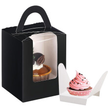 Pubiao 20 Pcs Single Cupcake Boxes 1 Holes with Clear Window Individual Cupcake Carrier with Handle Box For Weddings, Birthday Parties Cookies, Party
