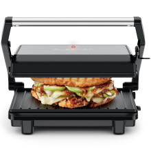 Chefman Panini Press, Indoor Grill and Gourmet Sandwich Maker, Nonstick Plates Open 180 Degrees, Floating Hinge for Thick Bread and Rolls, Stainless-