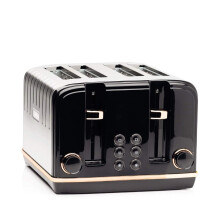 Haden Salcombe Black 4 Slice Toaster - Dual Browning Control, Retro Design, Wide Slot Toaster - Stainless Steel Housing - Self Centring Function - Ea