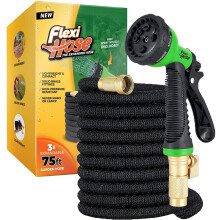 Flexi Hose Expandable Garden Hose - 75FT Heavy Duty Water Hose, Retractable Hose with 2cm Brass Fittings - Expandable Hose Design Includes Spray Nozz