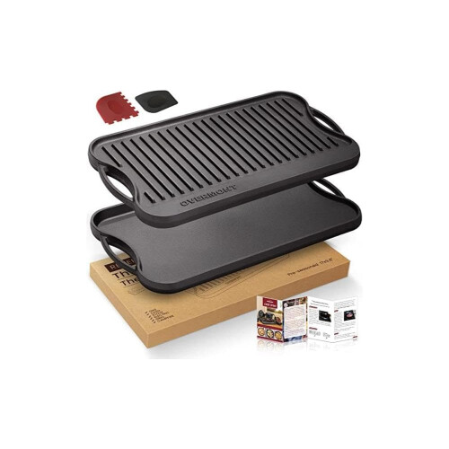 OVERMONT Pre-Seasoned Cast Iron Reversible Griddle Grill Pan with