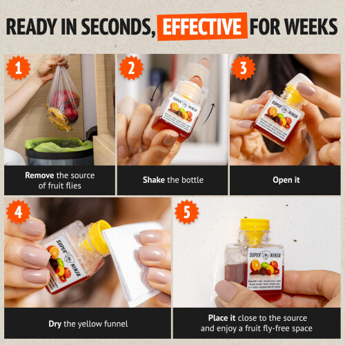 Super Ninja Fruit Fly Trap - 4 pack, Highly Effective Fruit Fly Killer for Home 2