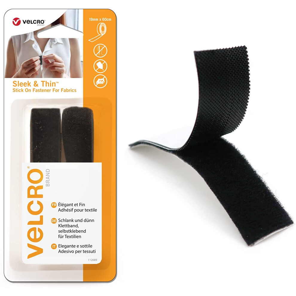 Velcro Brand Sleek & Thin Stick On Fastener For Fabrics Strong Sticky Hook & Loop Self Adhesive Fastener Perfect For Crafting, Clothing Repairs & Hem Light