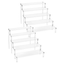 QWORK 2 Pack 5 Tier Clear Acrylic Display Stand Retail Riser 30x32x25cm for Pop Figures, Cupcake, Dessert, Perfume, Nail Polish, Condiment