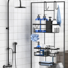 Kegii Hanging Shower Caddy - Over Door Rack, Bathroom Storage Organiser With Soap Holder, No Drill Shelf, Black Accessories