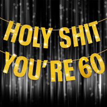 Happy 60th Birthday Banner, 60th Birthday Decorations Banner for Women Men Gold Glitter Banners Holy Shit You're 60 Party Decor Sign Funny Party Supp