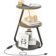 ARTETHYS Side Table, Small Round Coffee Table with 3 Color LED Lights, End Table with 3 Tier Storage Shelves, Bedside Sofa Side Tables for Living Roo