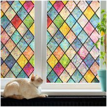 rabbitgoo Stained Glass Window Film Privacy Film for Glass Windows Static Cling, Rainbow Stickers UV Glare Blocking, Decorative Coverings Decals Latt