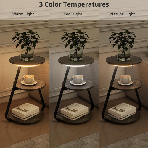 ARTETHYS Side Table Set of 2 Bedside Small Coffee Table with 3 Color LED Li 2