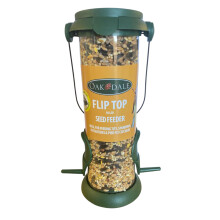 Oakdale Flip Top Premium Filled Seed Wild Bird Feeder Easy Fill With Dual Perch For Birdatching And Garden Outdoor Use All Weather