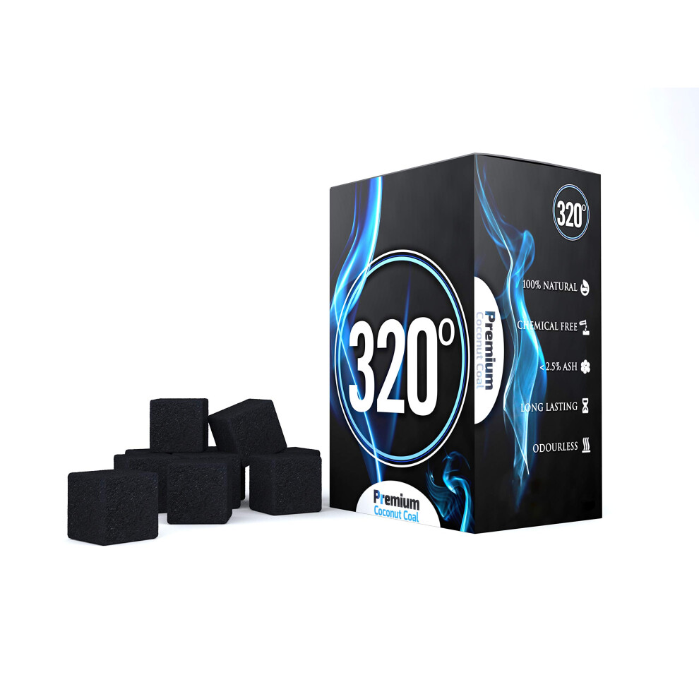320Âº Coal 320 Premium Coconut Shisha Char (25Mm Cubes) For Hookah Bbq 1 Kg - 72 Pieces - Nicotine Free