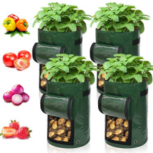 Ram 4 Pack 7 Gallon Potato Grow Bag set. Garden Plant Bags for potatoes, carrots, tomatoes, cucumbers and other Vegetables. Made in Green Polyethyle