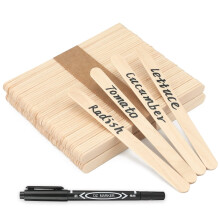 KINGLAKE 50Pcs Wooden Plant Labels with a Marker Pen, 11.4x1cm Wooden Garden Markers Tags Natural Wood Sticks for Seed Herbs Vegetables Flowers
