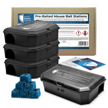 Ready Steady Defend Pre-Baited Mouse Killer Boxes for Indoor Mouse Control, Ready to Use Poison Bait Stations for the Home, Pack of 4